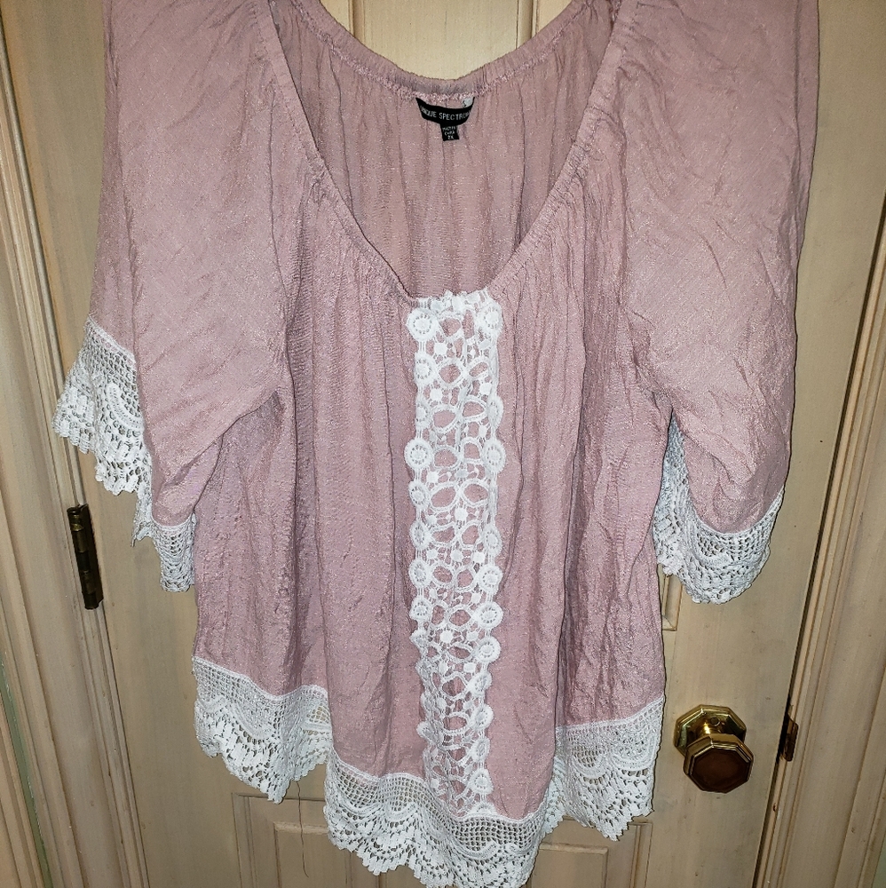 Womens plus sz 2X shirt Unique Spectrum Off the shoulder Lace pretty - Picture 3 of 6